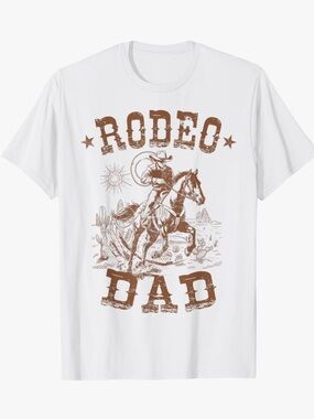 Amazon White Tee with Brown "Rodeo Dad" Western Graphic